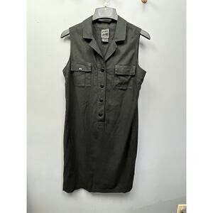 Lemmie New York Linen Shirt Dress Womens Large 14 Black Sleeveless Career‎